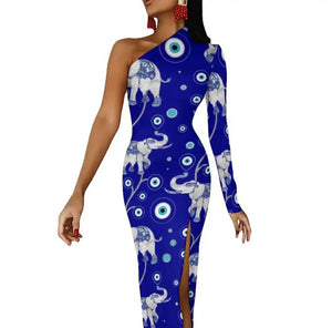 Evil Eye Dress-one shoulder bodycon