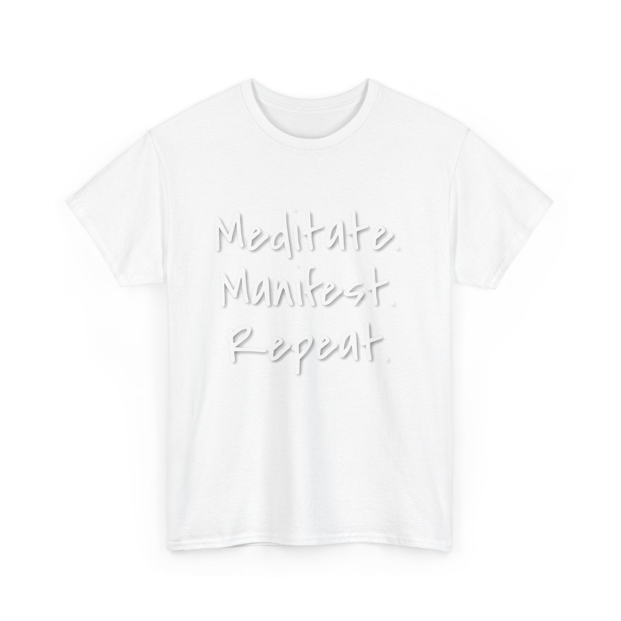 Meditate Manifest Repeat Tee - Unisex Heavy Cotton Shirt, Self-Care Gift, Mindfulness Apparel, Meditation Shirt, Relaxation Wear, [...]