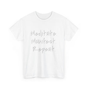 Meditate Manifest Repeat Tee - Unisex Heavy Cotton Shirt, Self-Care Gift, Mindfulness Apparel, Meditation Shirt, Relaxation Wear, [...]