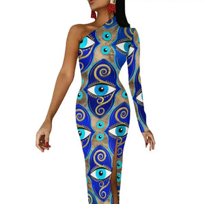 Evil Eye Dress-one shoulder bodycon