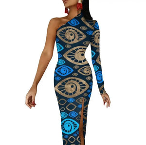 Evil Eye Dress-one shoulder bodycon