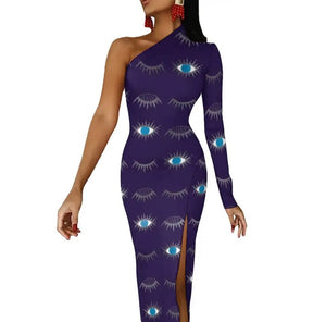 Evil Eye Dress-one shoulder bodycon