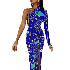 Evil Eye Dress-one shoulder bodycon