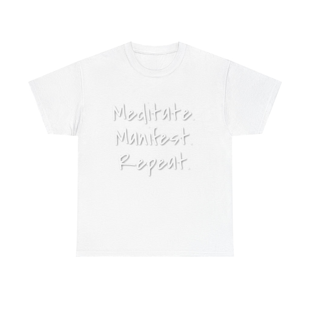 Meditate Manifest Repeat Tee - Unisex Heavy Cotton Shirt, Self-Care Gift, Mindfulness Apparel, Meditation Shirt, Relaxation Wear, [...]
