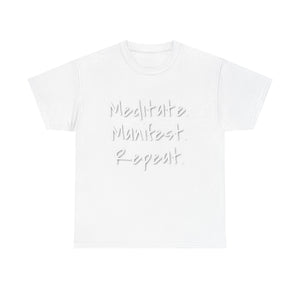 Meditate Manifest Repeat Tee - Unisex Heavy Cotton Shirt, Self-Care Gift, Mindfulness Apparel, Meditation Shirt, Relaxation Wear, [...]