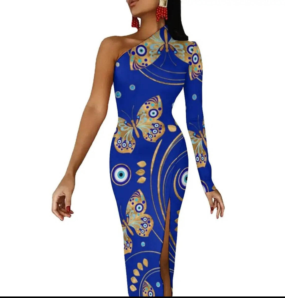 Evil Eye Dress-one shoulder bodycon