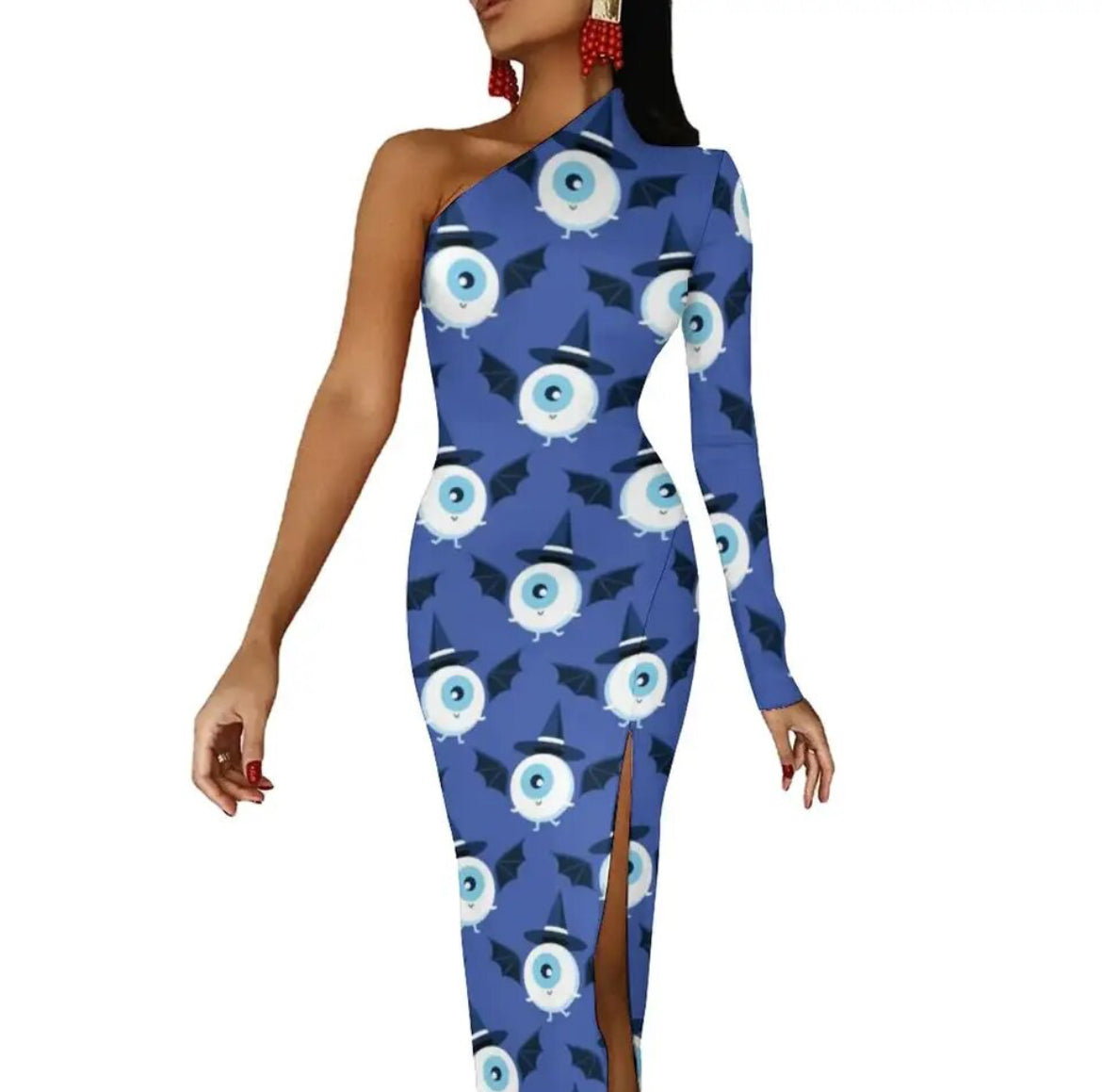 Evil Eye Dress-one shoulder bodycon