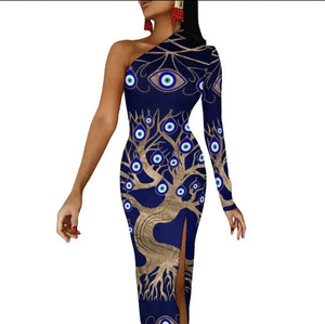 Evil Eye Dress-one shoulder bodycon