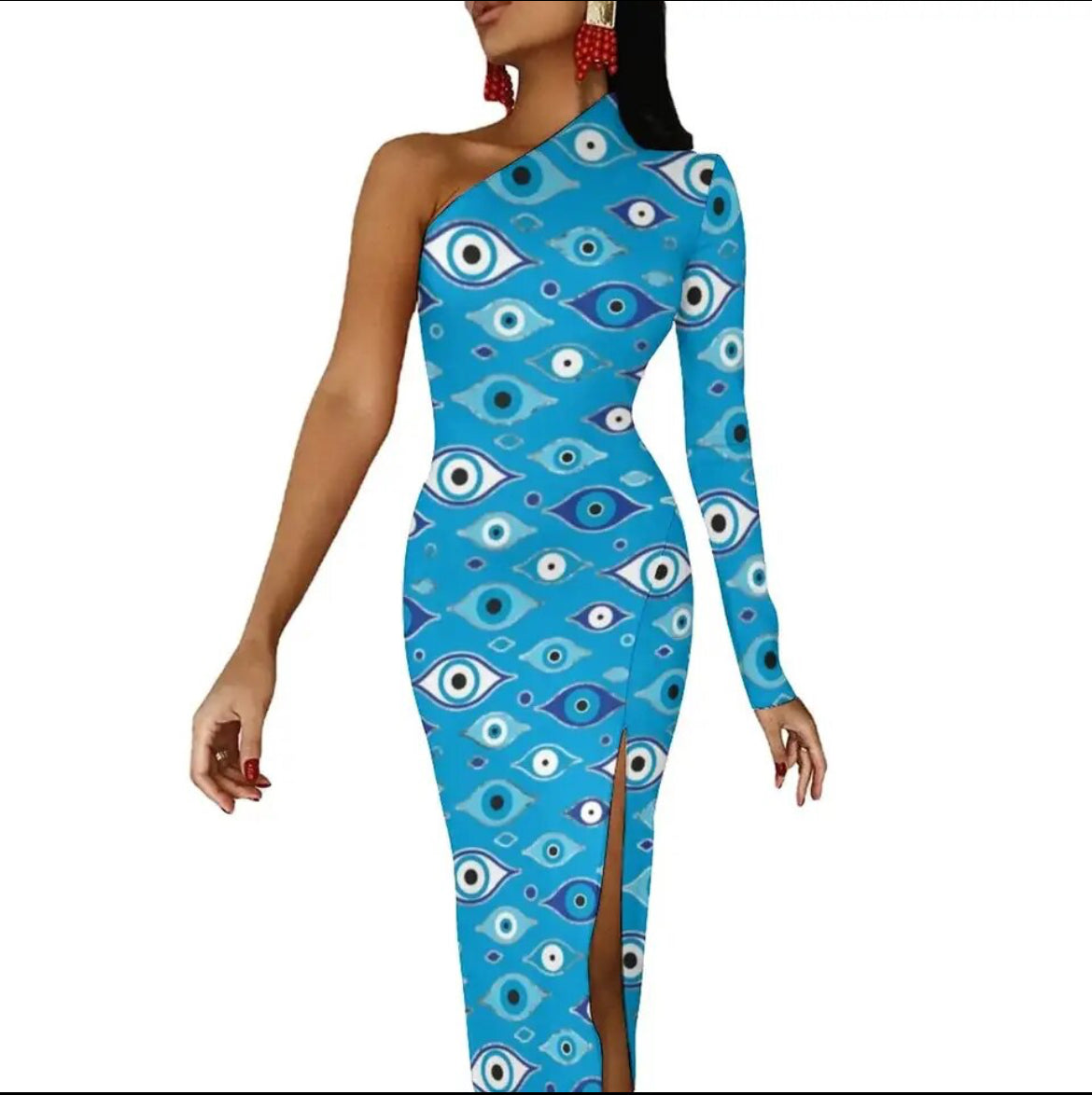 Evil Eye Dress-one shoulder bodycon