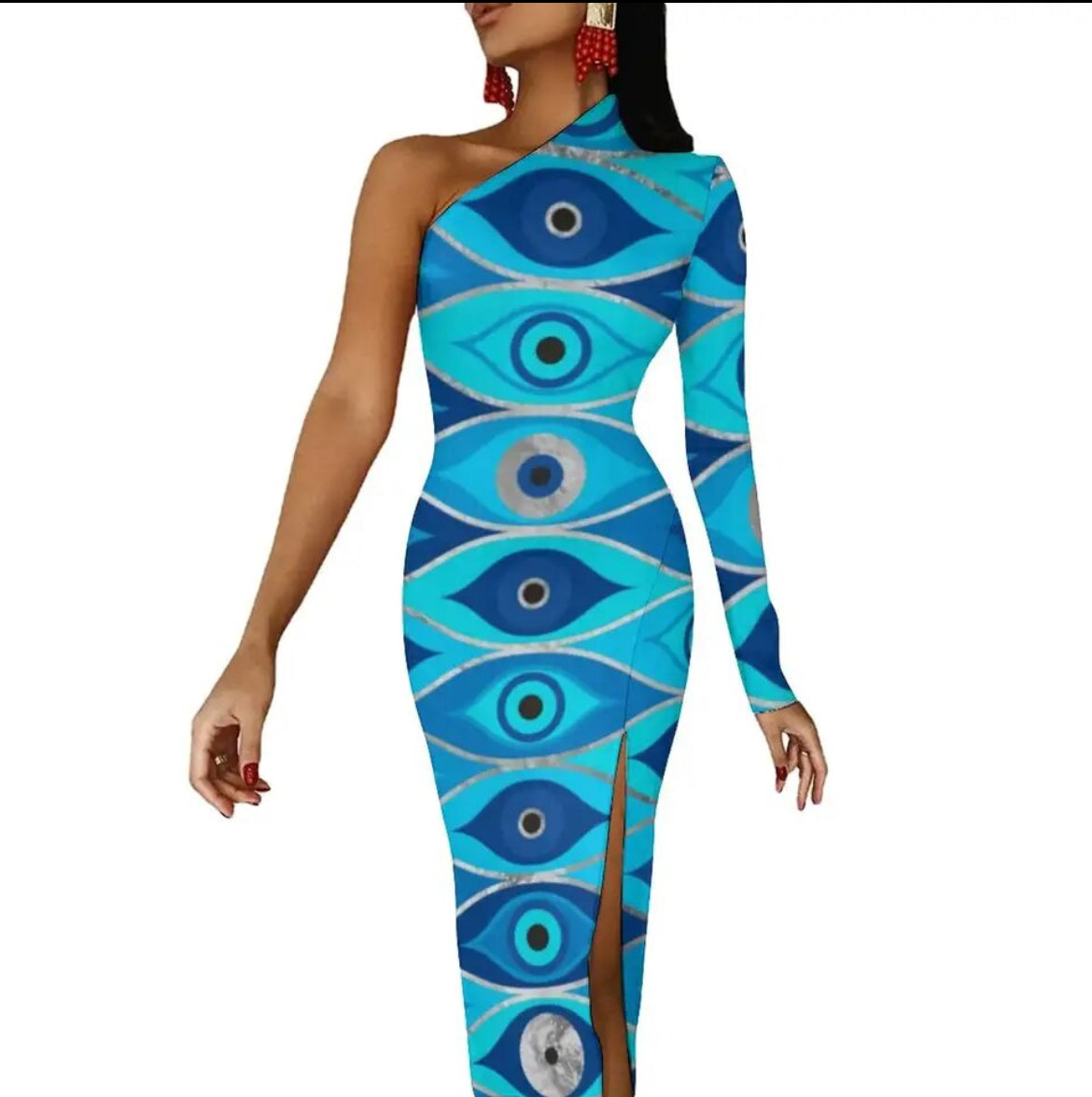 Evil Eye Dress-one shoulder bodycon