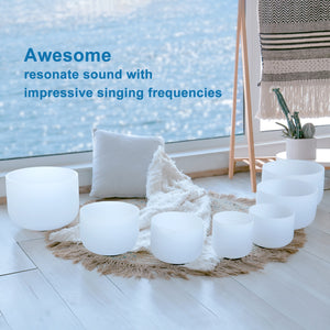 Frosted Quartz Crystal Singing Bowl Chakra Set | 7 Pieces